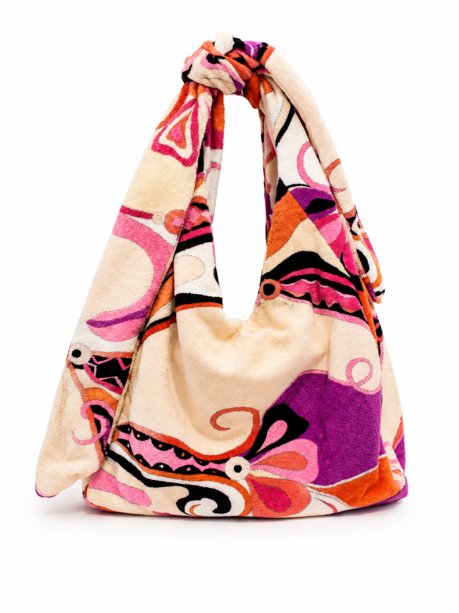 Emilio Pucci Signed Fabric Knot Hobo Bag Pink Multicolor