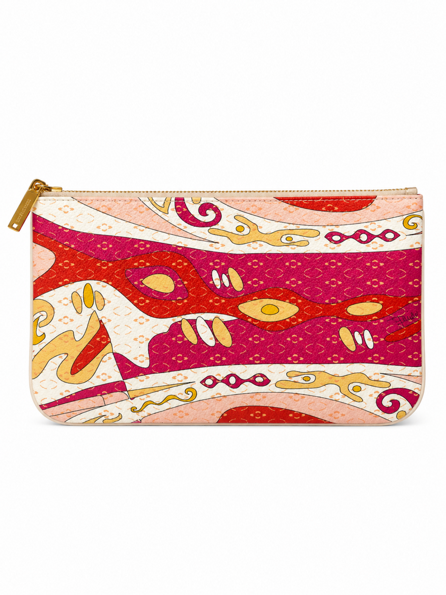 Emilio Pucci Signed Canvas Clutch Pink Multicolor