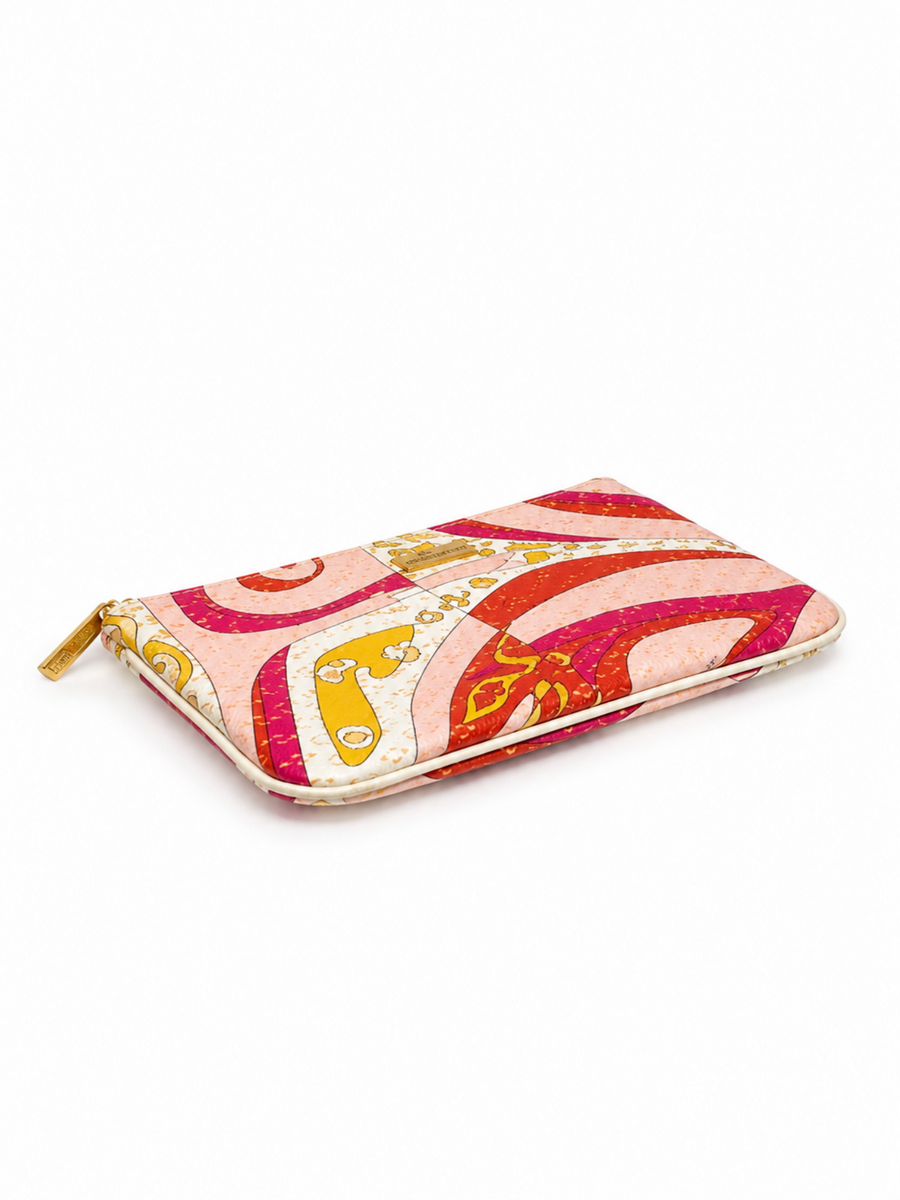 Emilio Pucci Signed Canvas Clutch Pink Multicolor