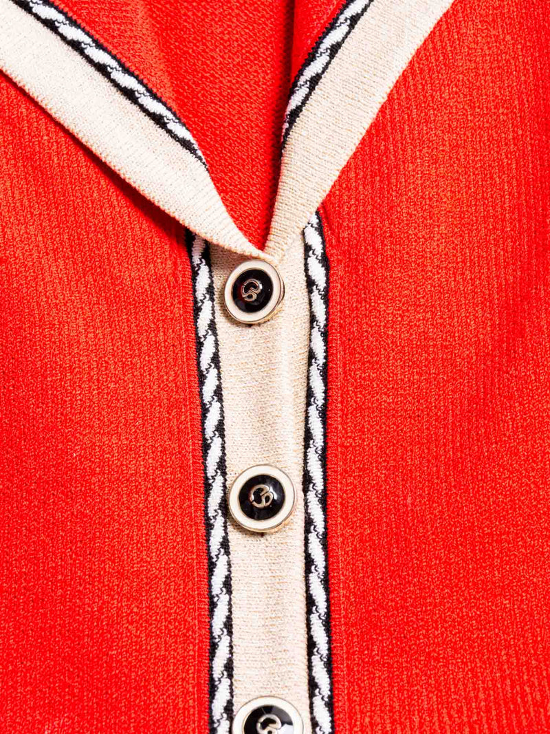 St. John Logo Tweed Knit Buttoned Cardigan Red Beige Gold-designer resale