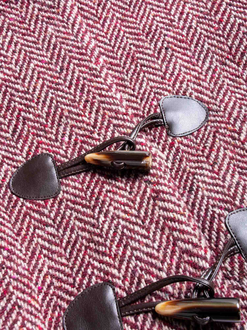 Stella Jean Wool Herringbone Toggle Aline Coat Burgundy Beige-designer resale