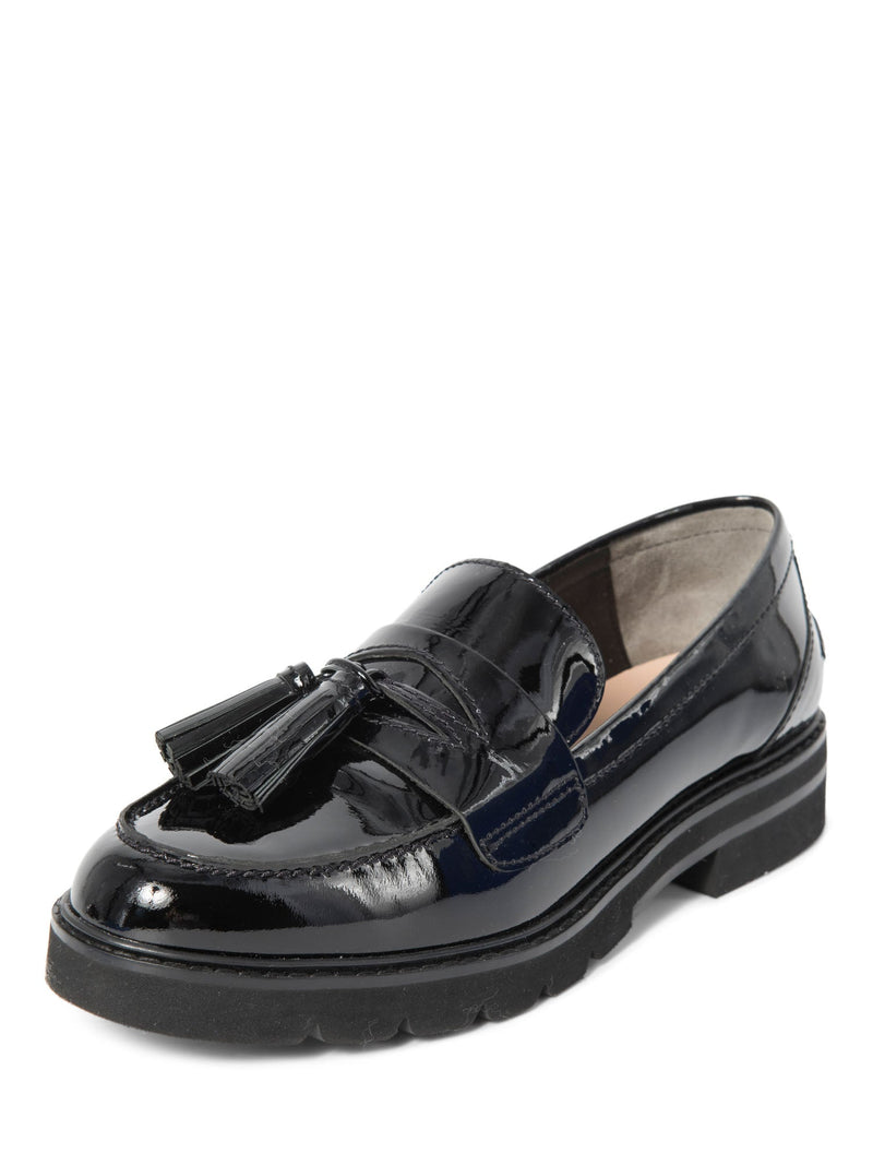 Stuart Weitzman Patent Leather Tassel Adrina Loafers Black-designer resale