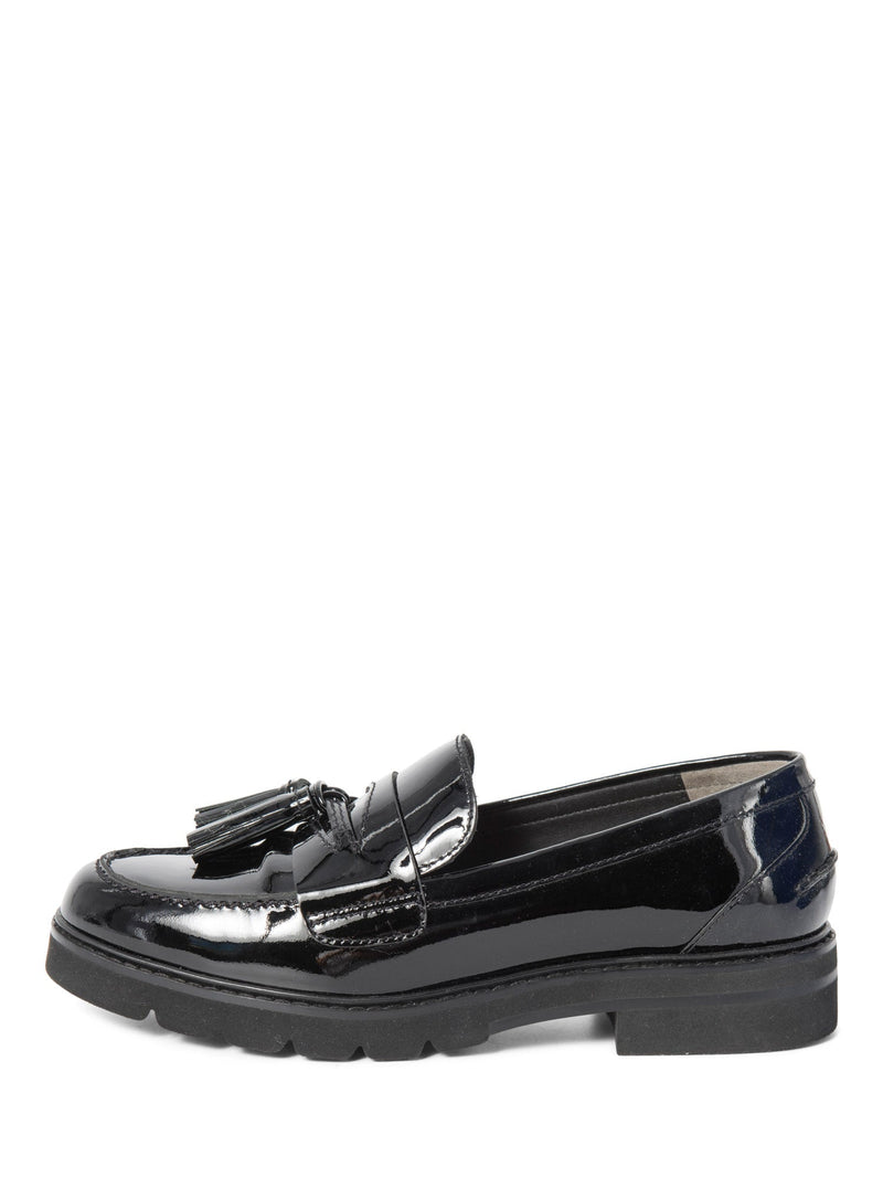 Stuart Weitzman Patent Leather Tassel Adrina Loafers Black-designer resale