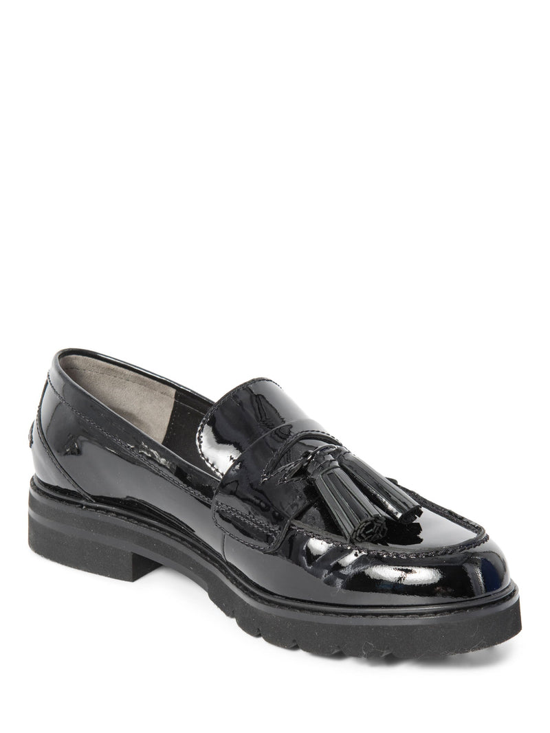 Stuart Weitzman Patent Leather Tassel Adrina Loafers Black-designer resale
