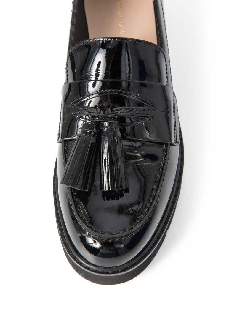 Stuart Weitzman Patent Leather Tassel Adrina Loafers Black-designer resale