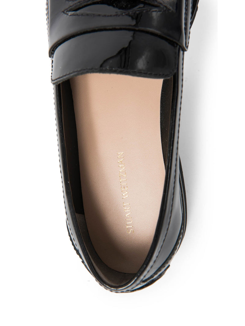 Stuart Weitzman Patent Leather Tassel Adrina Loafers Black-designer resale