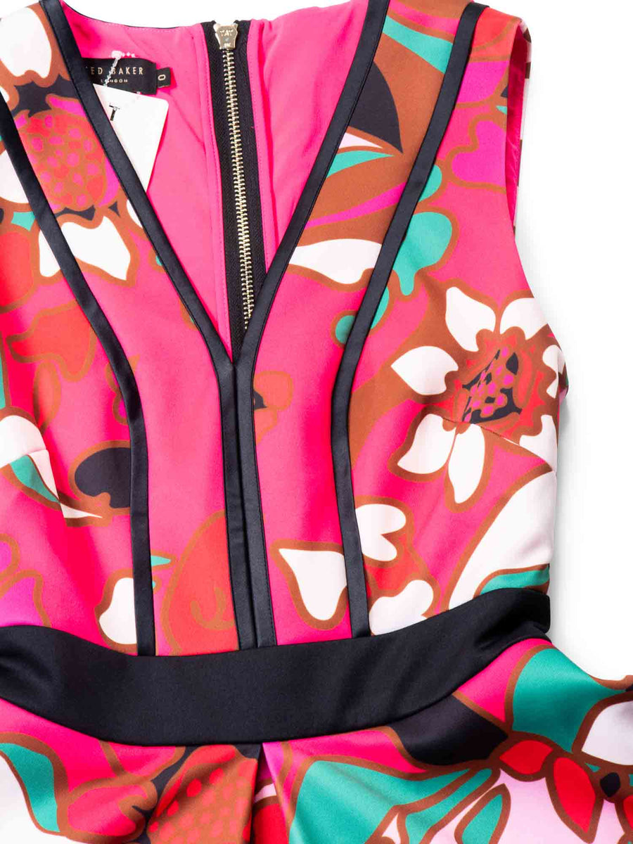 Ted Baker Floral Pleated A-Line Dress Pink Multicolor