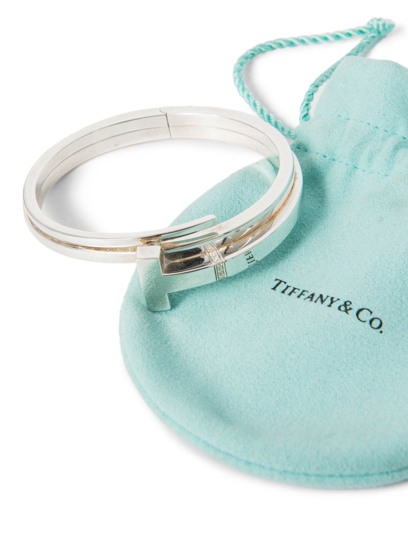 Tiffany & Co T1 Wide Diamond Sterling Silver Hinged Double Wrap Bracelet-designer resale