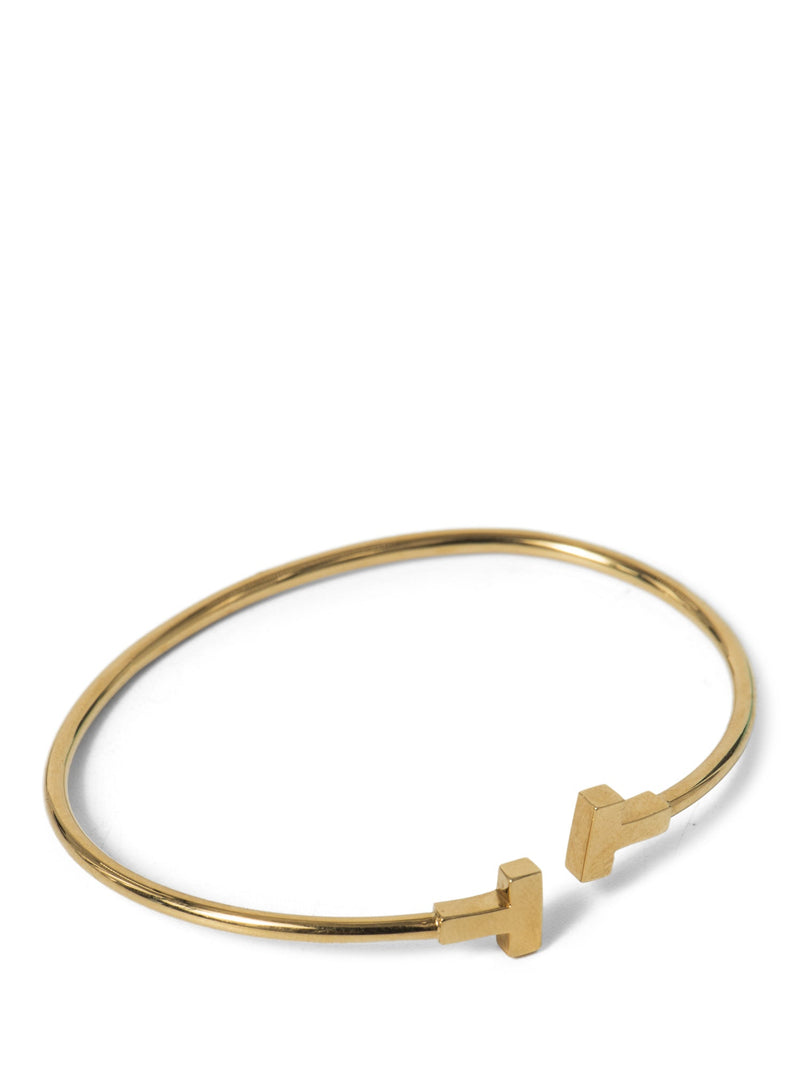 Tiffany & Co. 18K Gold T Logo Narrow Wire Bracelet-designer resale