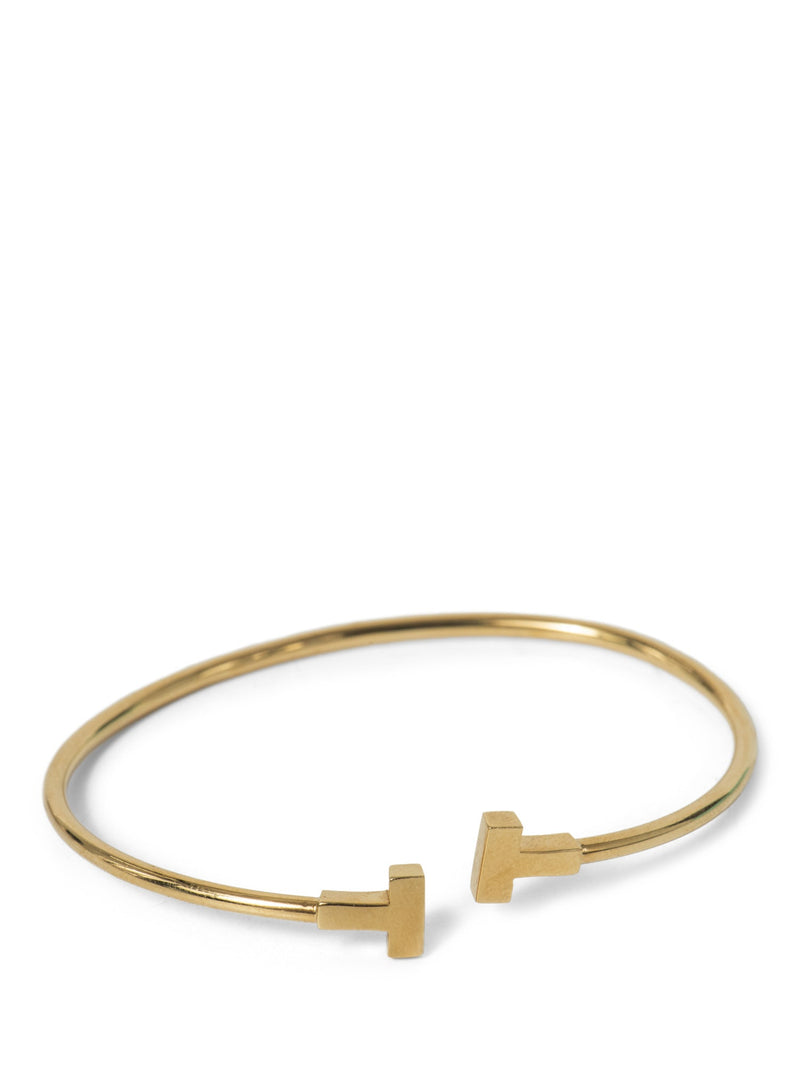 Tiffany & Co. 18K Gold T Logo Narrow Wire Bracelet-designer resale