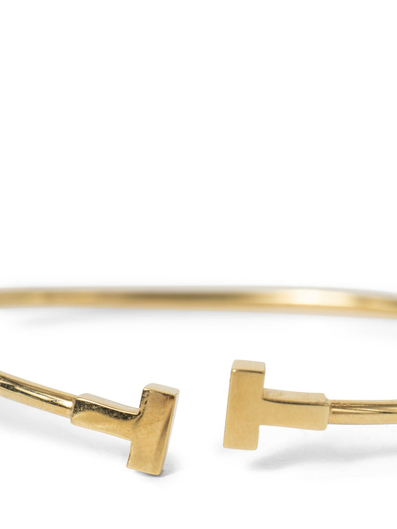 Tiffany & Co. 18K Gold T Logo Narrow Wire Bracelet-designer resale