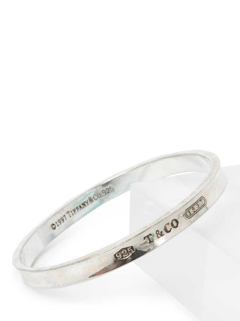 Tiffany & Co. Logo Sterling Silver Oval Bangle Bracelet-designer resale