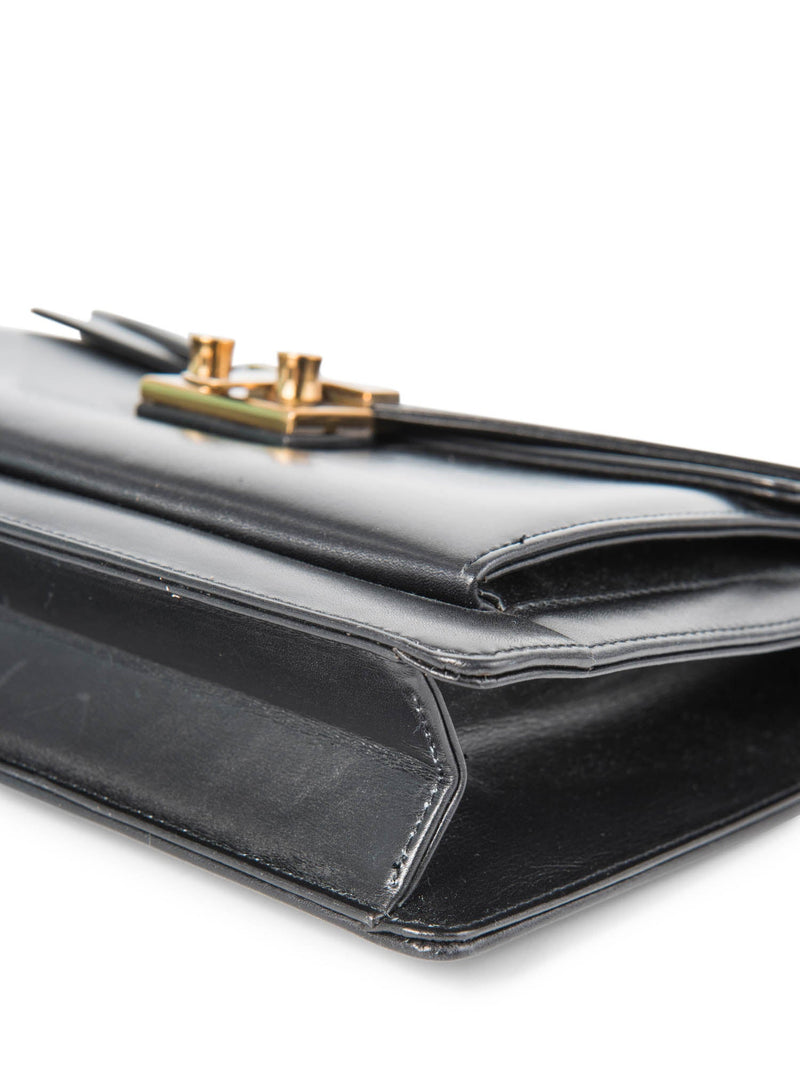 Tiffany & Co. Vintage Leather T Logo Buckle Messenger Flap Bag Black Gold-designer resale