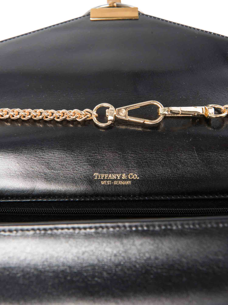 Tiffany & Co. Vintage Leather T Logo Buckle Messenger Flap Bag Black Gold-designer resale