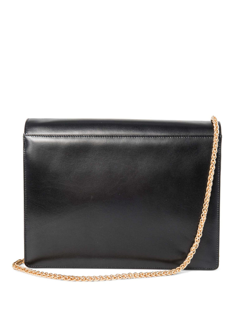 Tiffany & Co. Vintage Leather T Logo Buckle Messenger Flap Bag Black Gold-designer resale