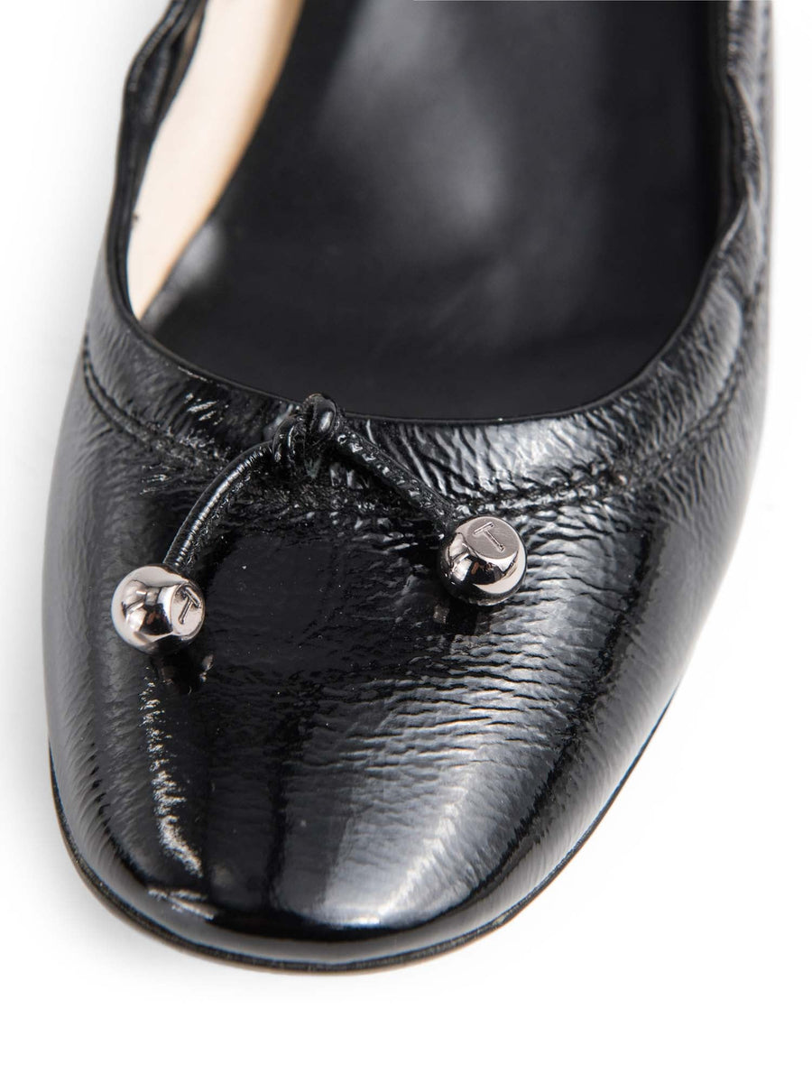 Tod's Patent Leather Logo Ballet Flat Kitten Heel Black