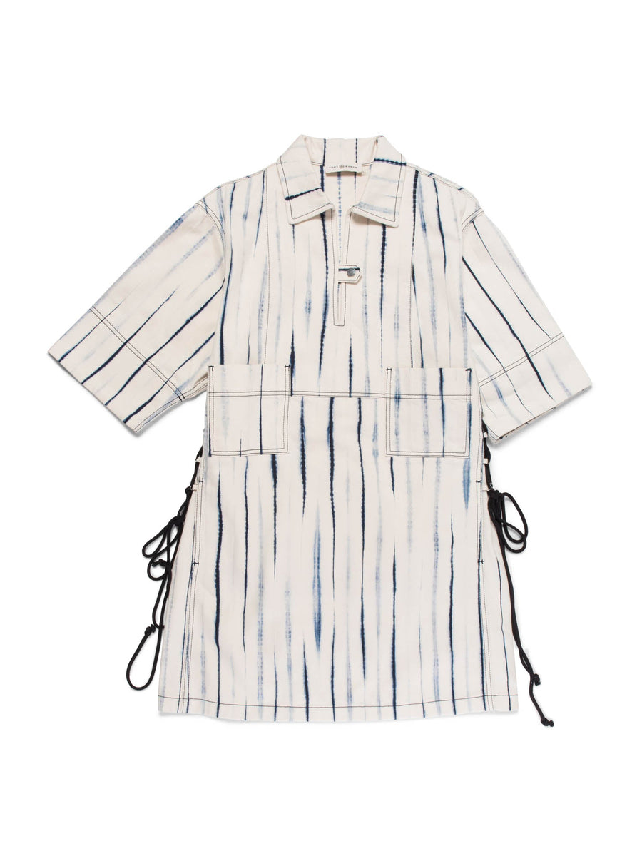 Tory Burch Denim Striped Dress White Blue