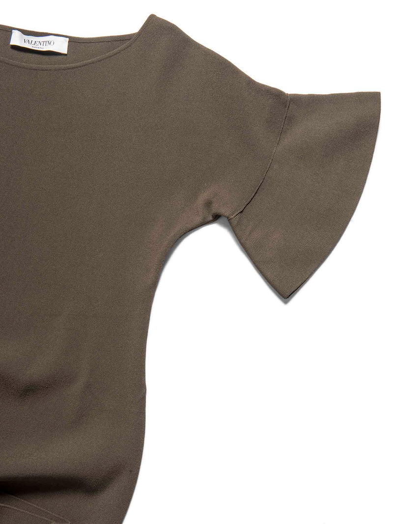 Valentino Short Sleeve Bodycon Midi Dress Olive Green-designer resale