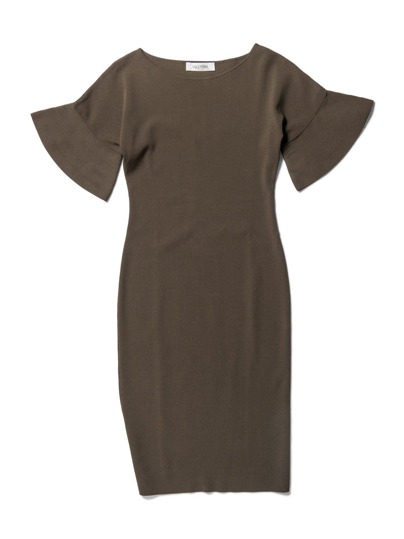 Valentino Short Sleeve Bodycon Midi Dress Olive Green-designer resale