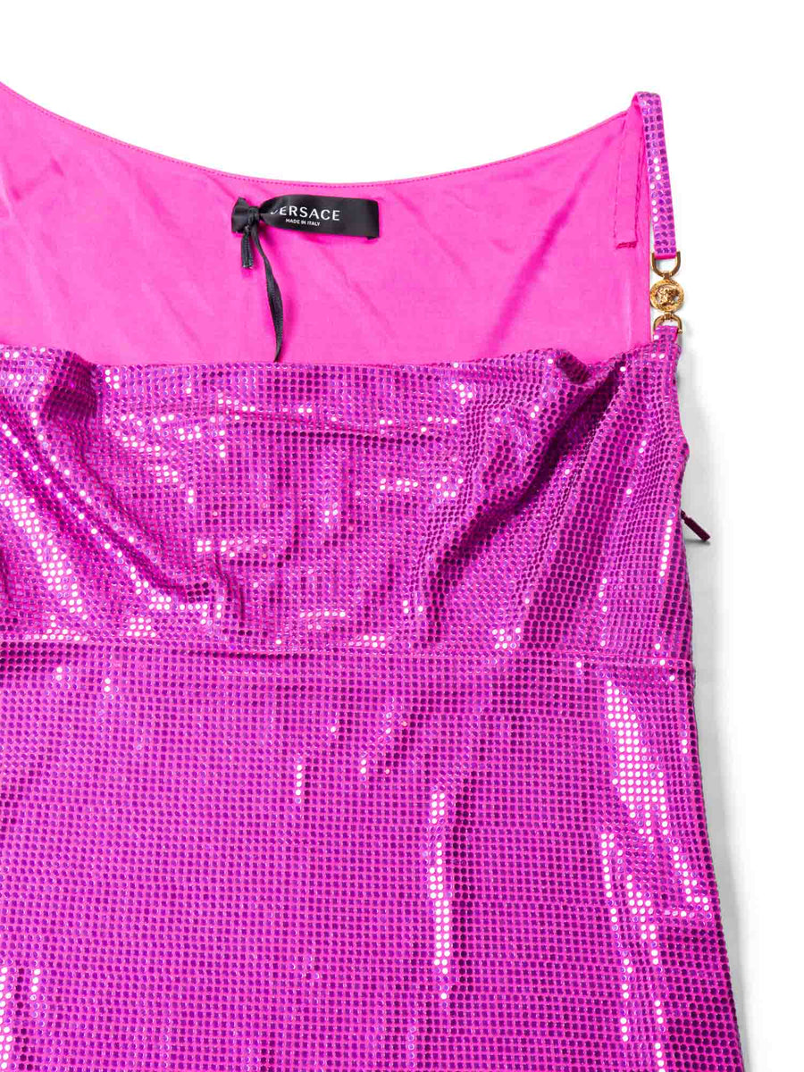 versace pink glitter dress Logo Sequins Sleeveless Mini vintage versace dress