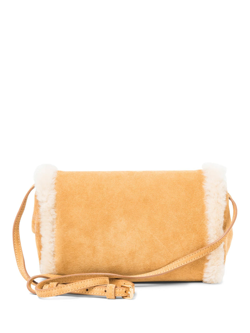 Versace Logo Suede Fur Medusa Messenger Bag Brown Beige-designer resale