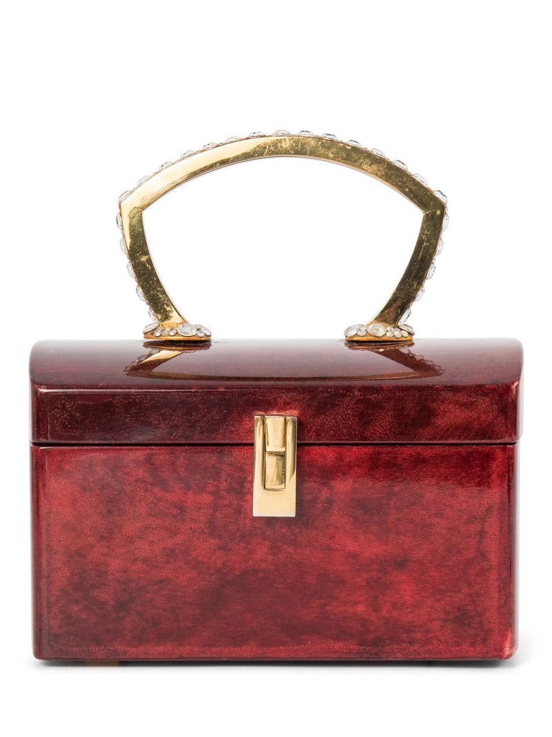 Vintage Lucite Bejeweled Top Handle Bag Burgundy Gold-designer resale