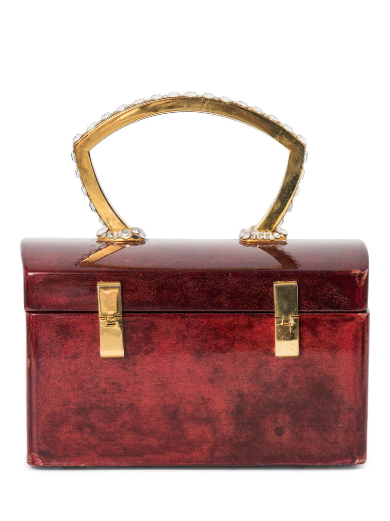 Vintage Lucite Bejeweled Top Handle Bag Burgundy Gold-designer resale