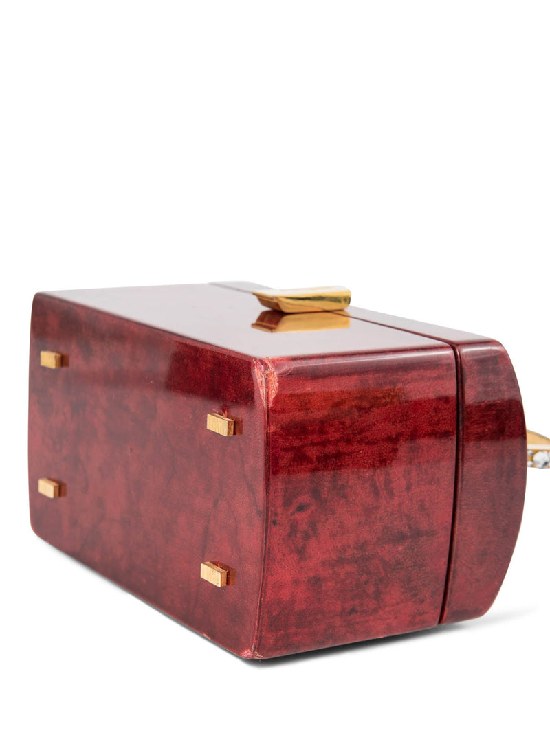 Vintage Lucite Bejeweled Top Handle Bag Burgundy Gold-designer resale