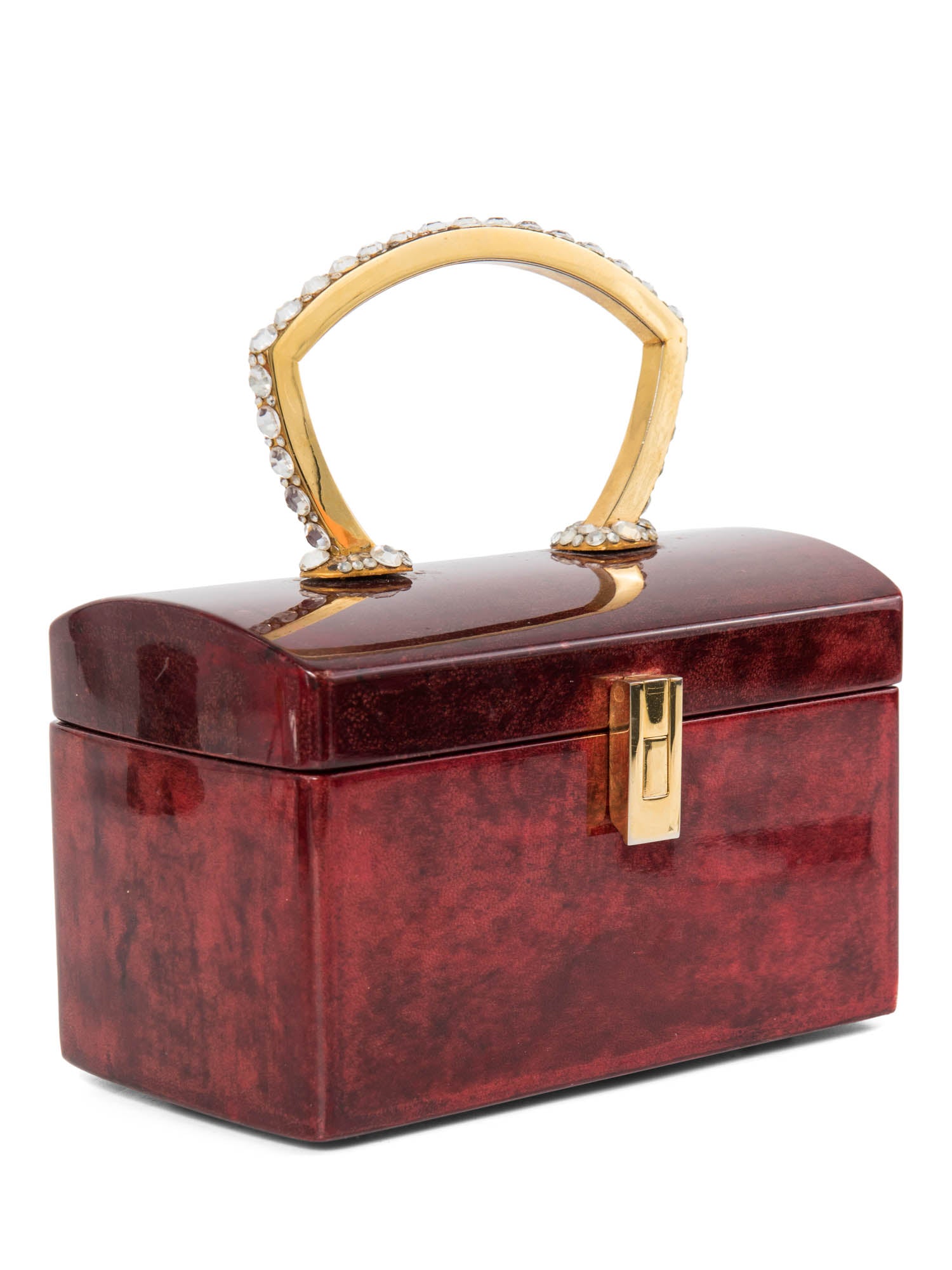 Vintage Lucite Bejeweled Top Handle Bag Burgundy Gold-designer resale