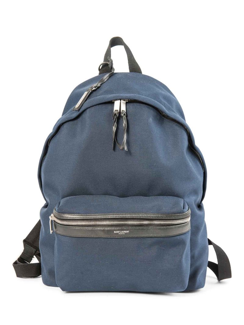 Yves Saint Laurent Logo Canvas Leather Large Backpack Navy Black-designer resale