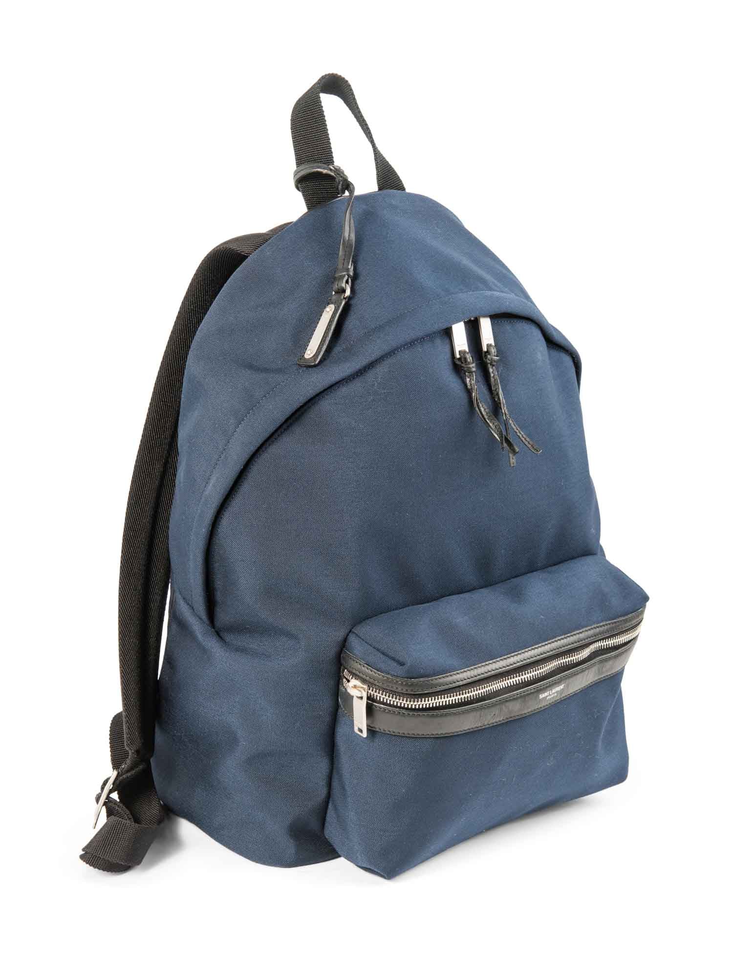 Yves Saint Laurent Logo Canvas Leather Large Backpack Navy Black-designer resale