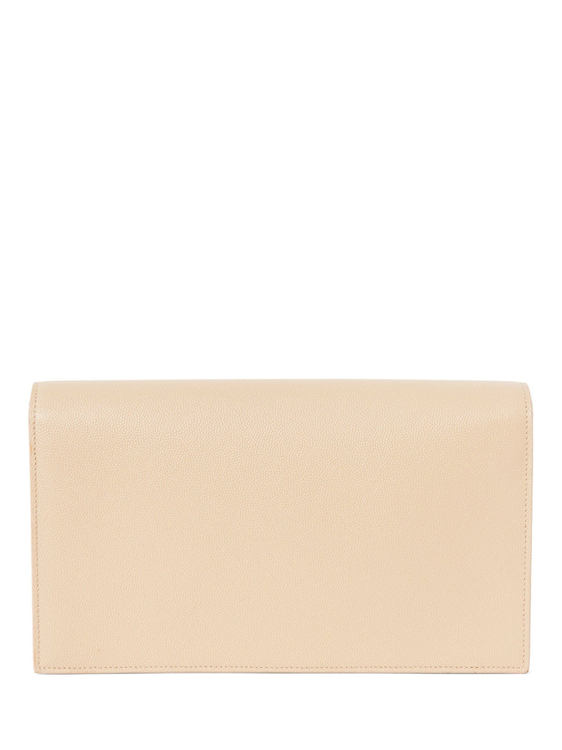 Yves Saint Laurent Logo Grained Leather Clutch Biege Gold-designer resale