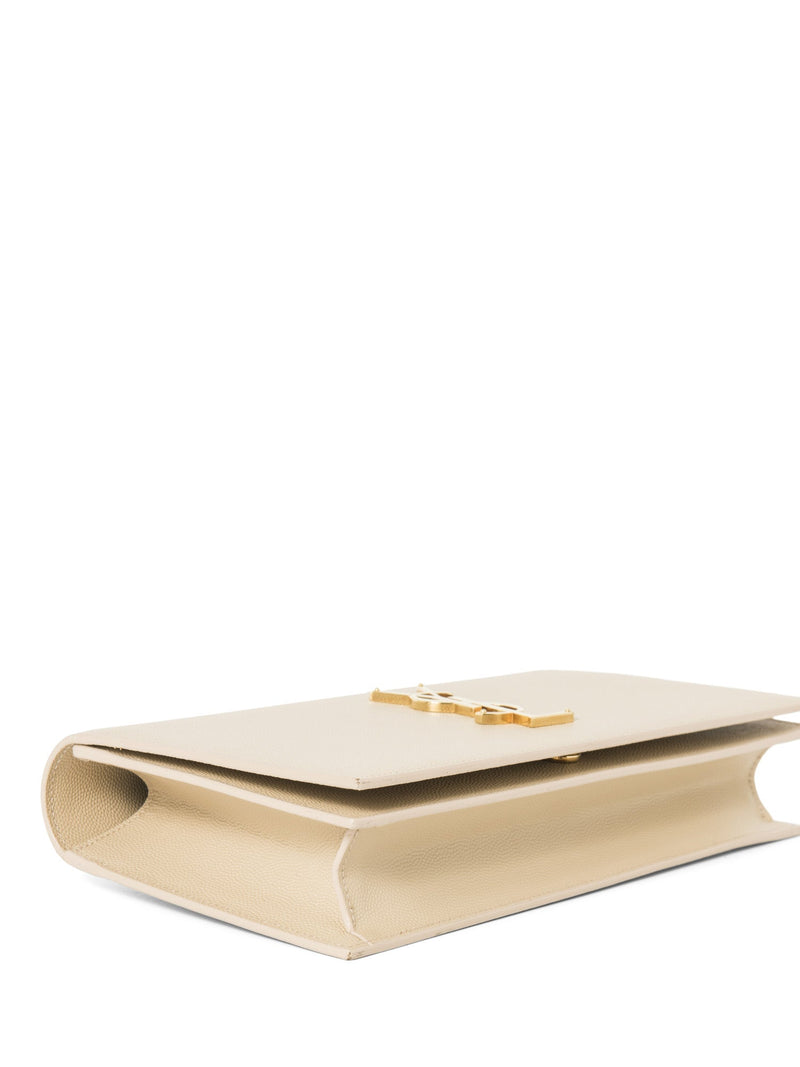 Yves Saint Laurent Logo Grained Leather Clutch Biege Gold-designer resale