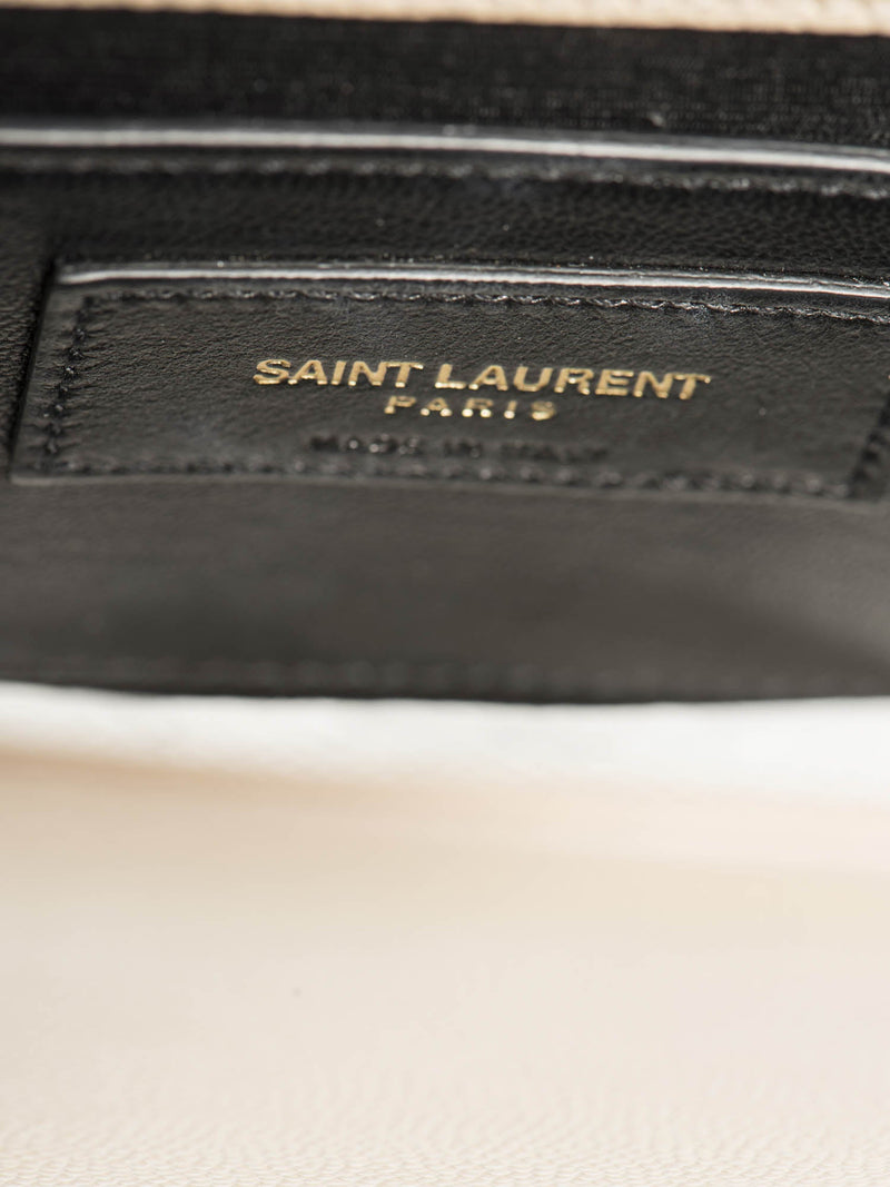 Yves Saint Laurent Logo Grained Leather Clutch Biege Gold-designer resale