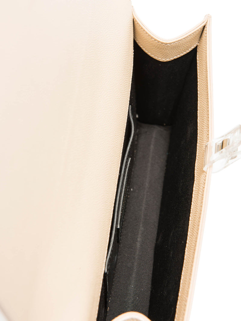 Yves Saint Laurent Logo Grained Leather Clutch Biege Gold-designer resale