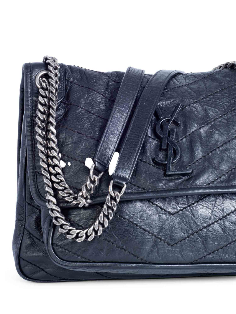 Yves Saint Laurent Logo Leather Flap Niki Bag Black-designer resale