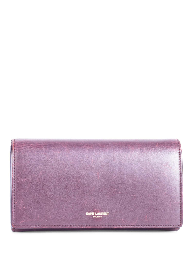 Yves Saint Laurent Logo Leather Flap Travel Wallet Burgundy-designer resale