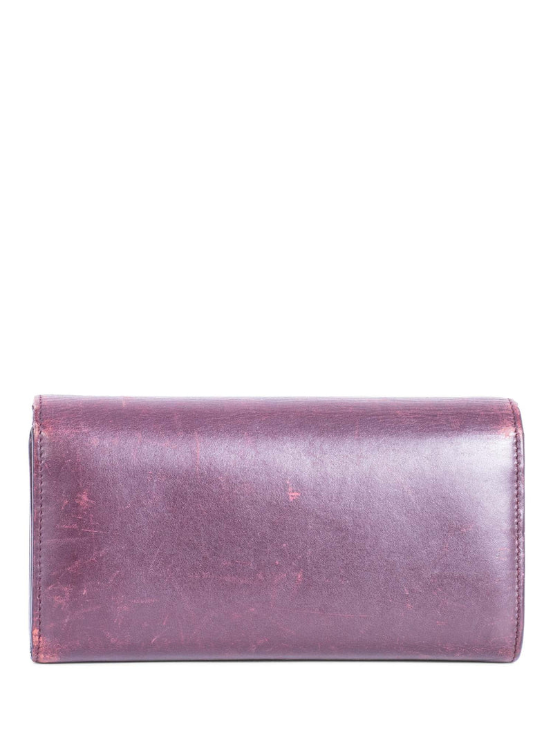 Yves Saint Laurent Logo Leather Flap Travel Wallet Burgundy-designer resale