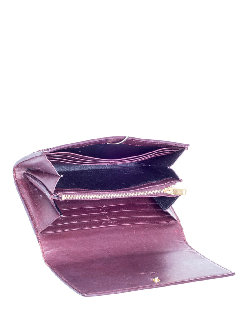 Yves Saint Laurent Logo Leather Flap Travel Wallet Burgundy-designer resale
