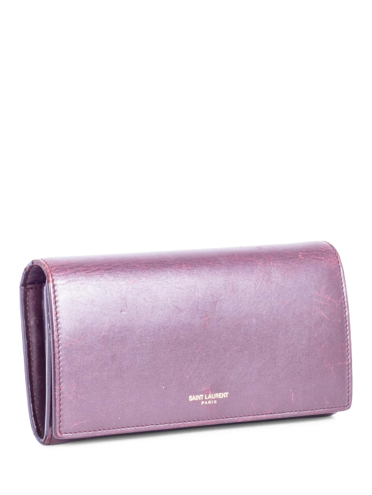 Yves Saint Laurent Logo Leather Flap Travel Wallet Burgundy-designer resale