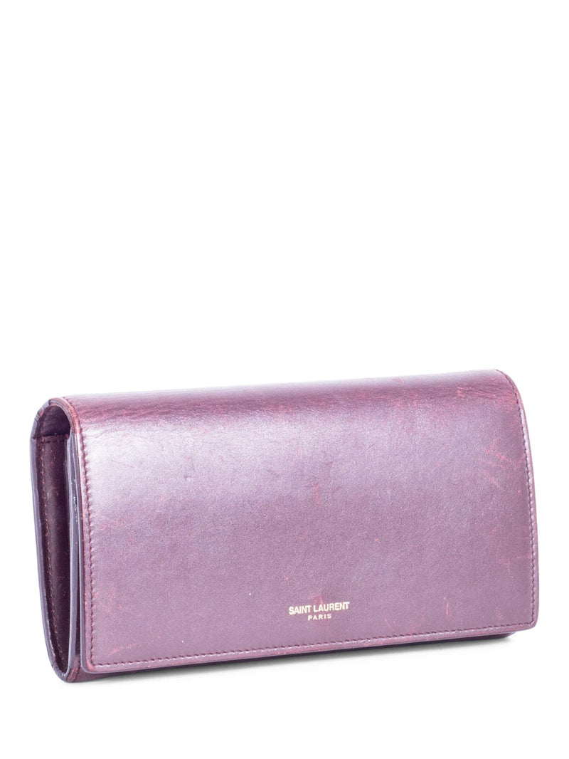 Yves Saint Laurent Logo Leather Flap Travel Wallet Burgundy-designer resale