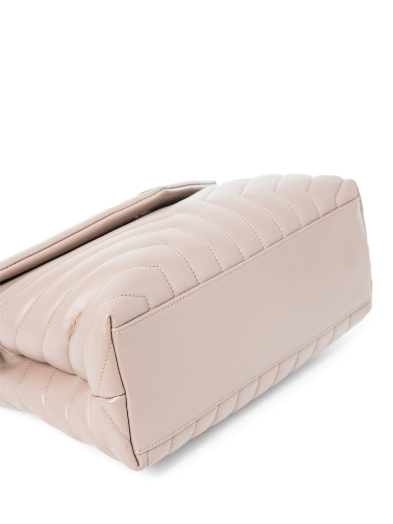 Yves Saint Laurent Logo Quilted Chevron Leather Medium Loulou Bag Taupe Silver-designer resale