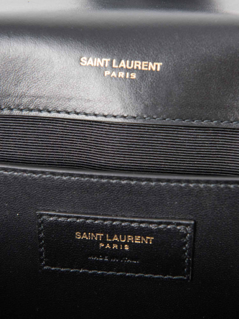 Yves Saint Laurent Logo Quilted Leather 24K Gold Plated Messenger Bag Black-designer resale