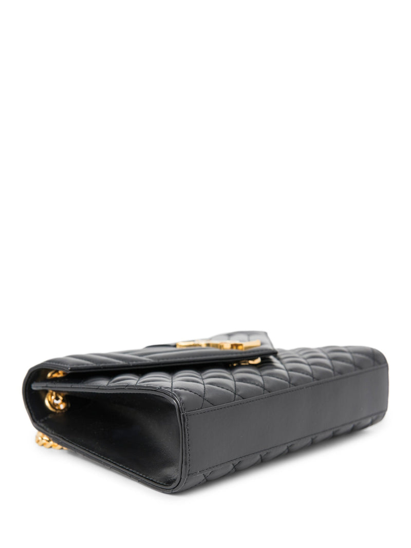 Yves Saint Laurent Logo Quilted Leather 24K Gold Plated Messenger Bag Black-designer resale