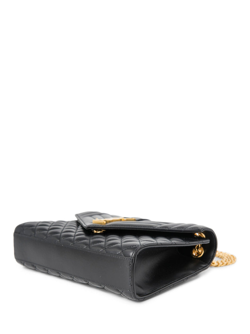 Yves Saint Laurent Logo Quilted Leather 24K Gold Plated Messenger Bag Black-designer resale