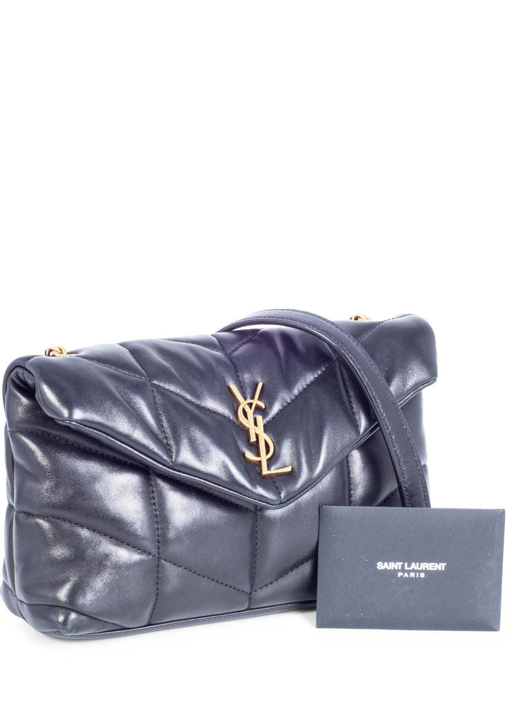 Yves Saint Laurent Logo Quilted Leather Puffer Bag Black-designer resale