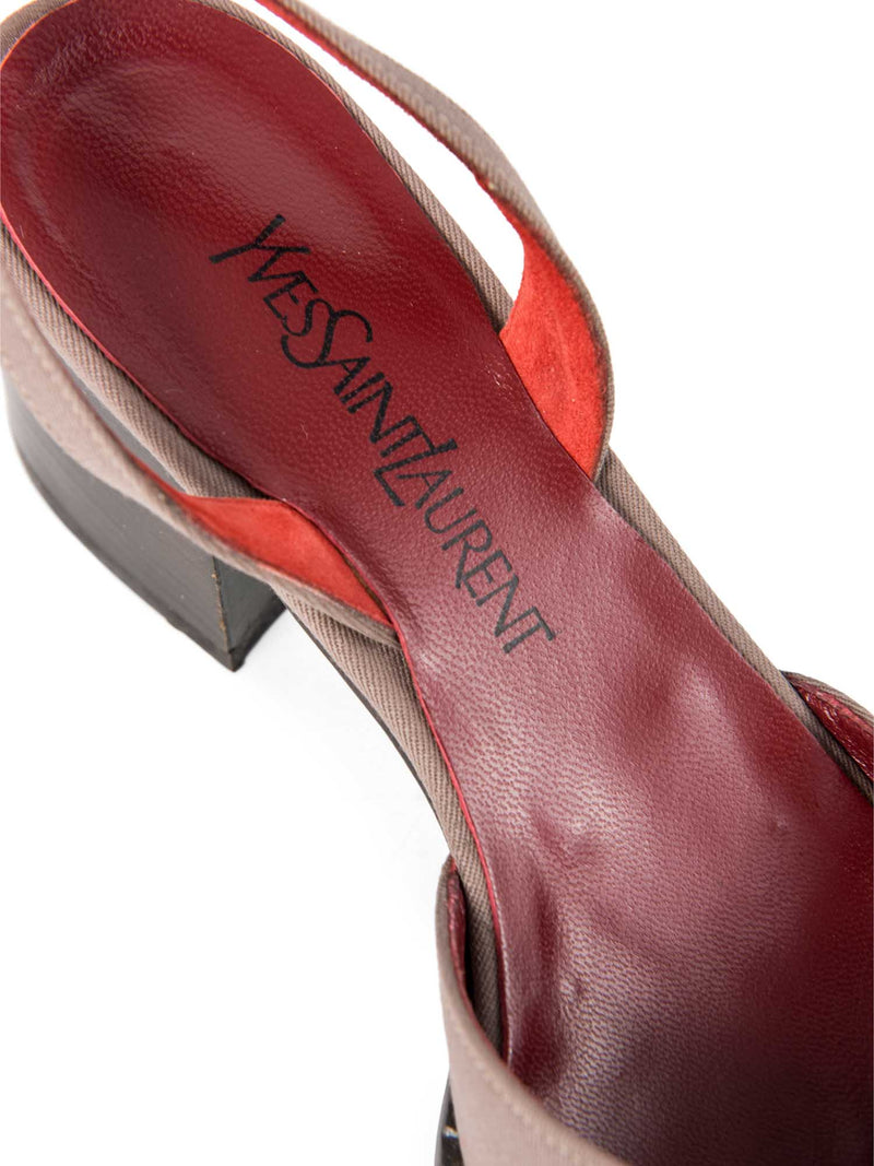 Yves Saint Laurent Slingback Block Heel Shoes Taupe-designer resale
