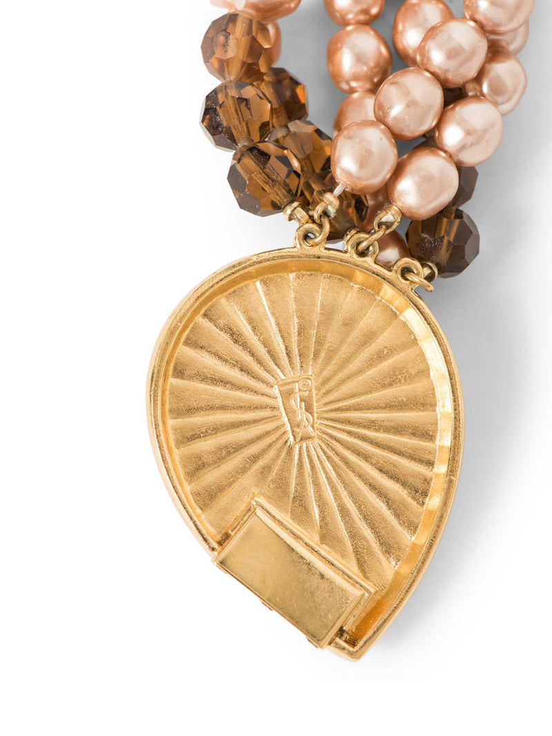 Yves Saint Laurent Stamped Vintage Layered Pearl Necklace Rose Gold-designer resale