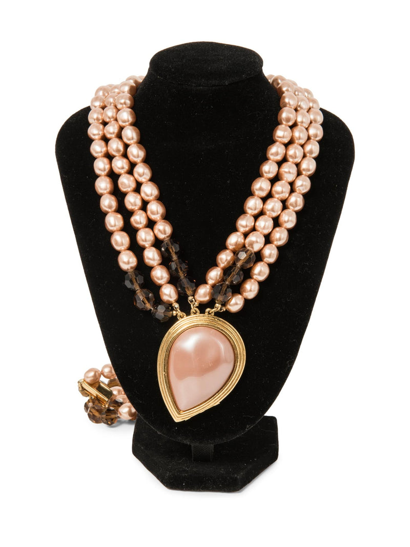 Yves Saint Laurent Stamped Vintage Layered Pearl Necklace Rose Gold-designer resale