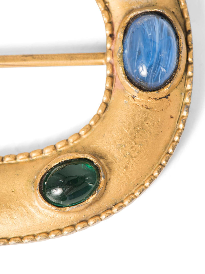 Yves Saint Laurent Vintage 24K Gold Plated Cabochon Gripoix Large Belt Buckle-designer resale